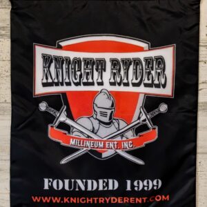A black and red banner with knight ryder logo.